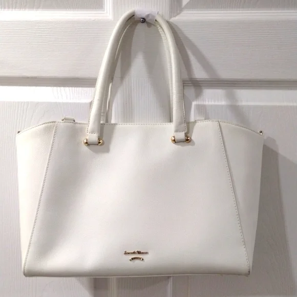 Samantha Thavasa Off-White Leather Tote Shoulder Bag – Magnetic Snap Handbag - Picture 2 of 16